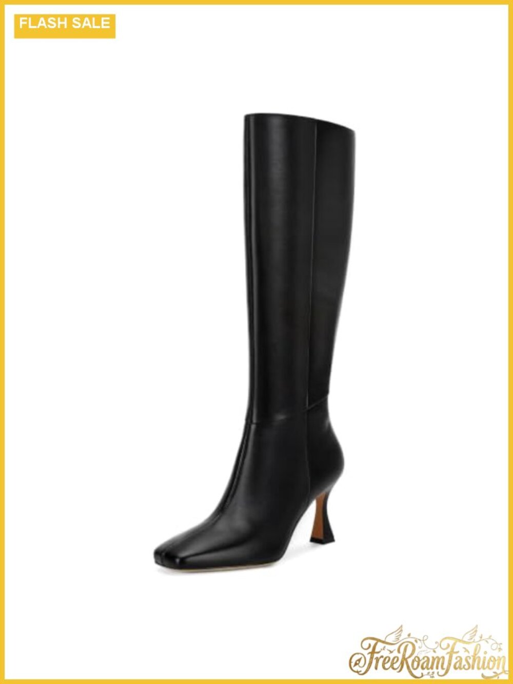 Knee High Stiletto Kitten Heel Square Toe Side Zip Dress Boots for Women